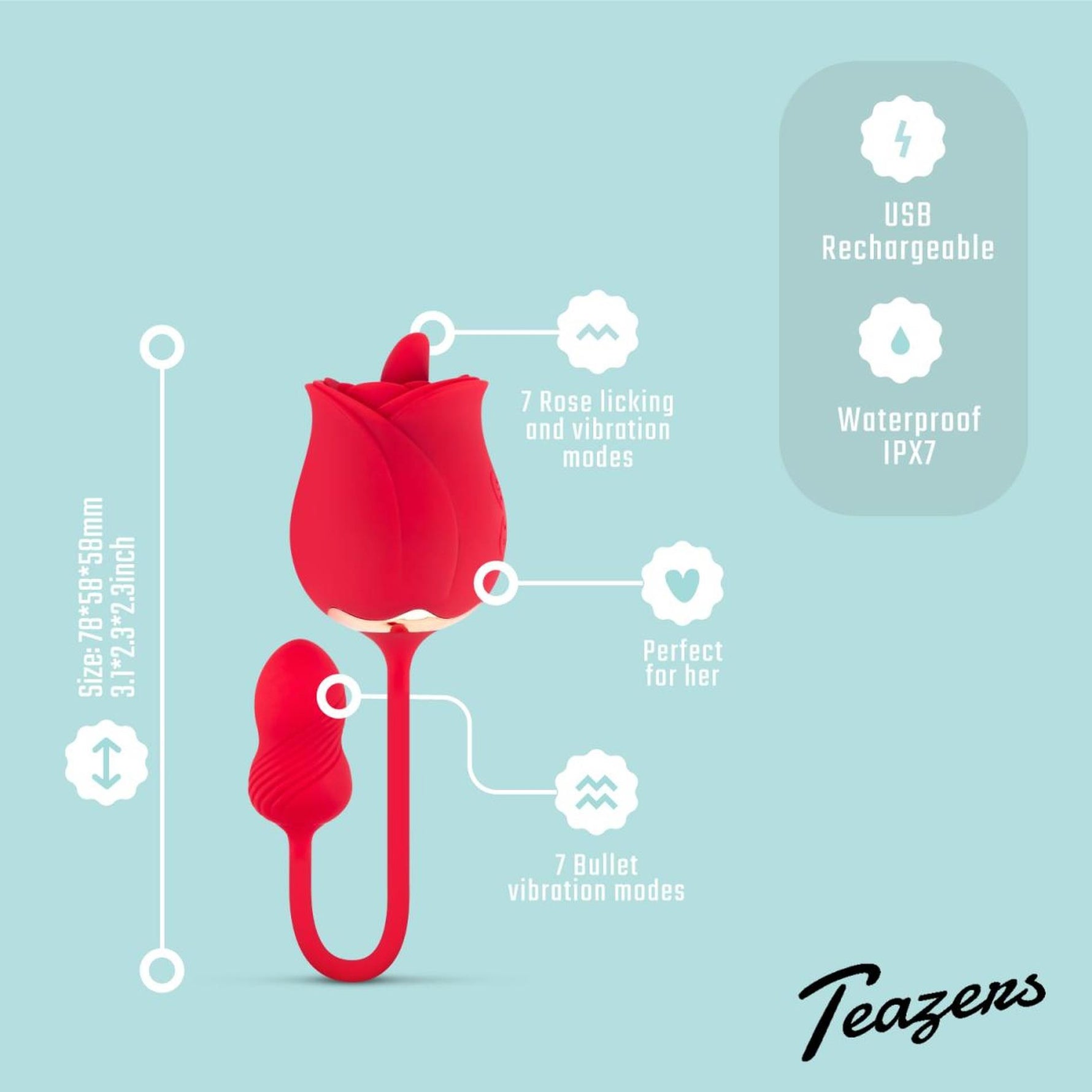 Teazers Rose USB Vibrating Clitorial Stimulator 7 moduri