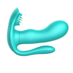 Stimulator clitoridian triplu USB verde, seria B, cu limbă și drăguț