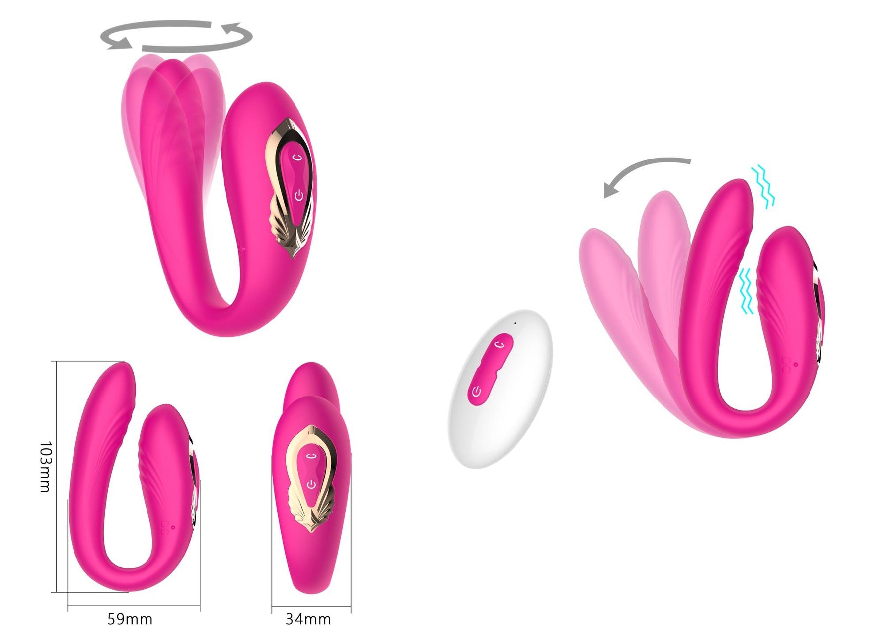 Vibrator dublu rotativ din silicon, drăguț, purtabil, seria B
