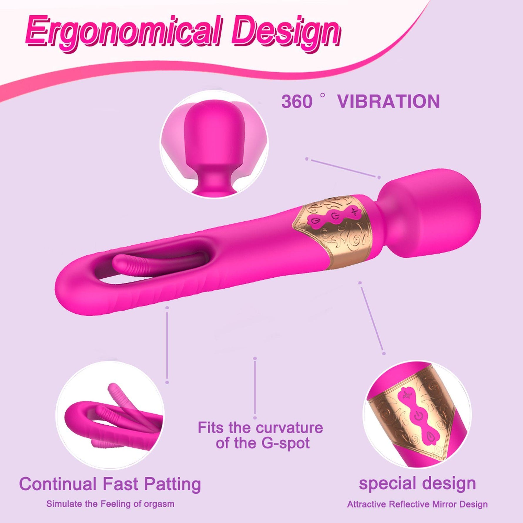 Vibrator USB cu limbă mobilă, roz și roșu, seria B