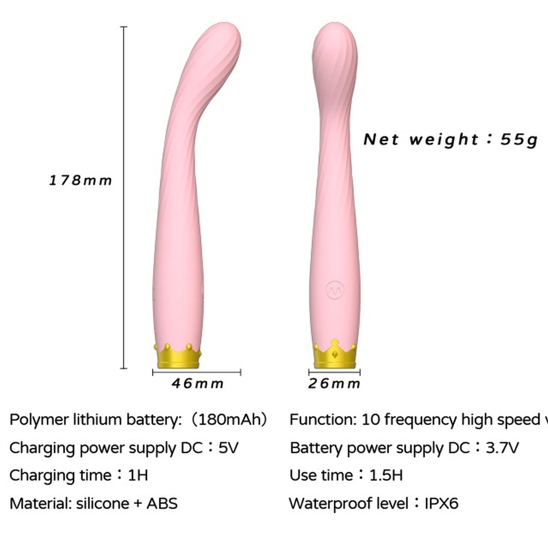 Vibrator pentru punctul G din silicon roz, drăguț, rezistent la apă, seria B