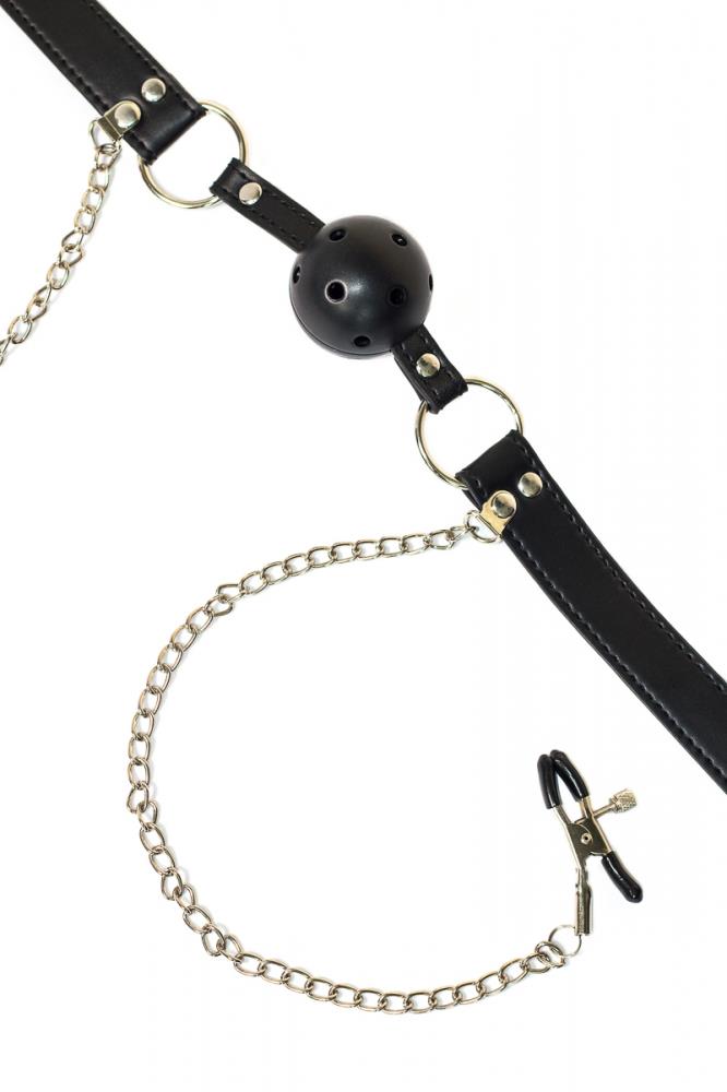 Lola Games Ball Gag cu cleme pentru mameloane 61 cm impermeabile