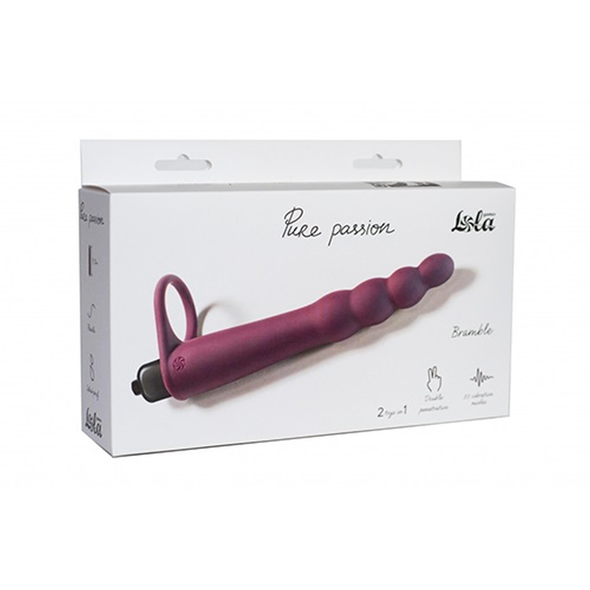 Penis vibrant cu bandă strap-on din silicon bordo Pure Passion 16 cm