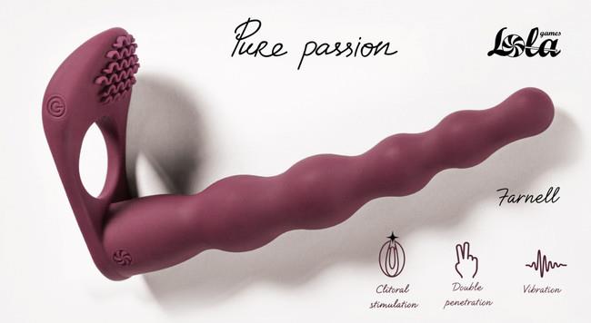 Strap-on vibrant Pure Passion Farnell, roșu, 17 cm