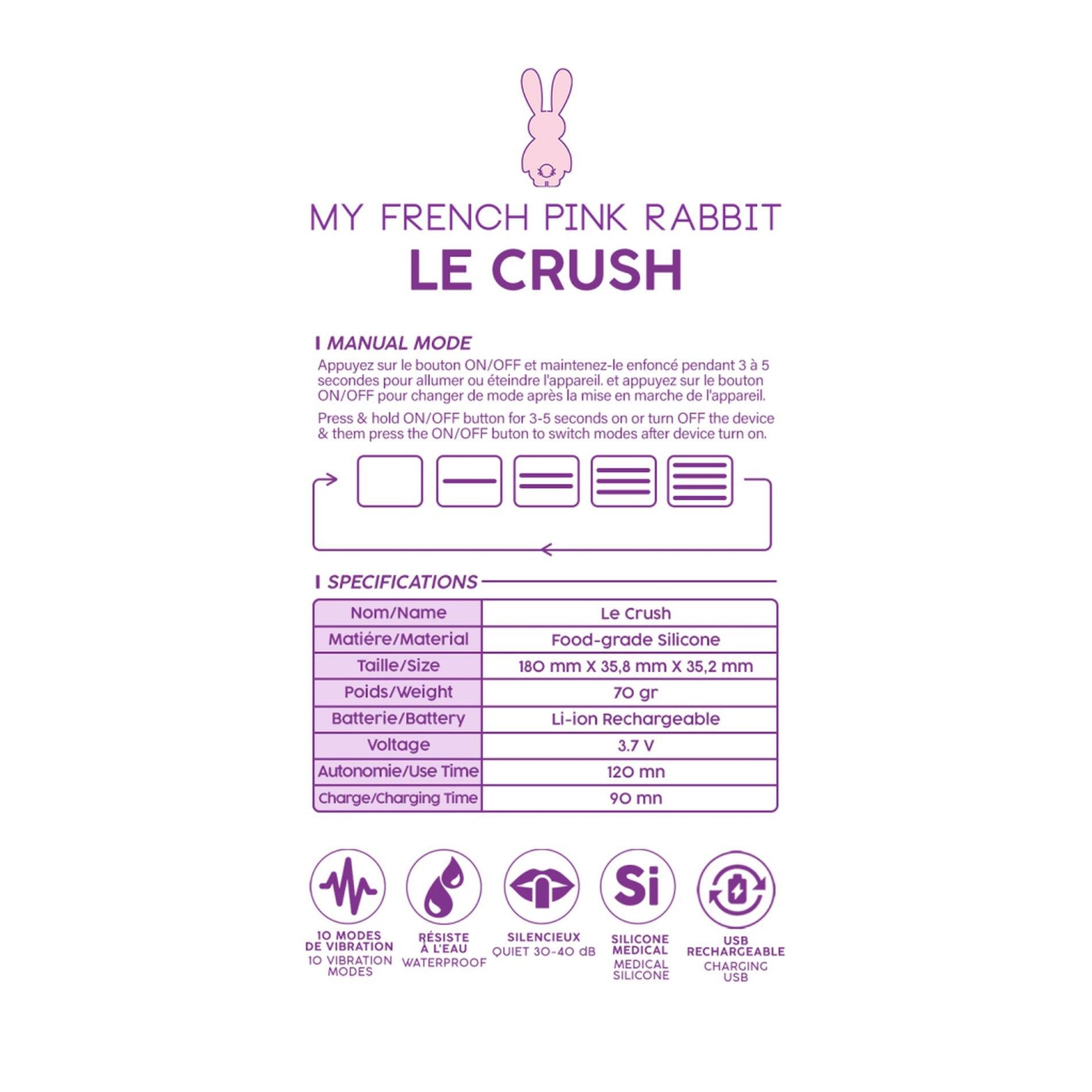 Ou vibrant Le Crush violet cu aplicație USB