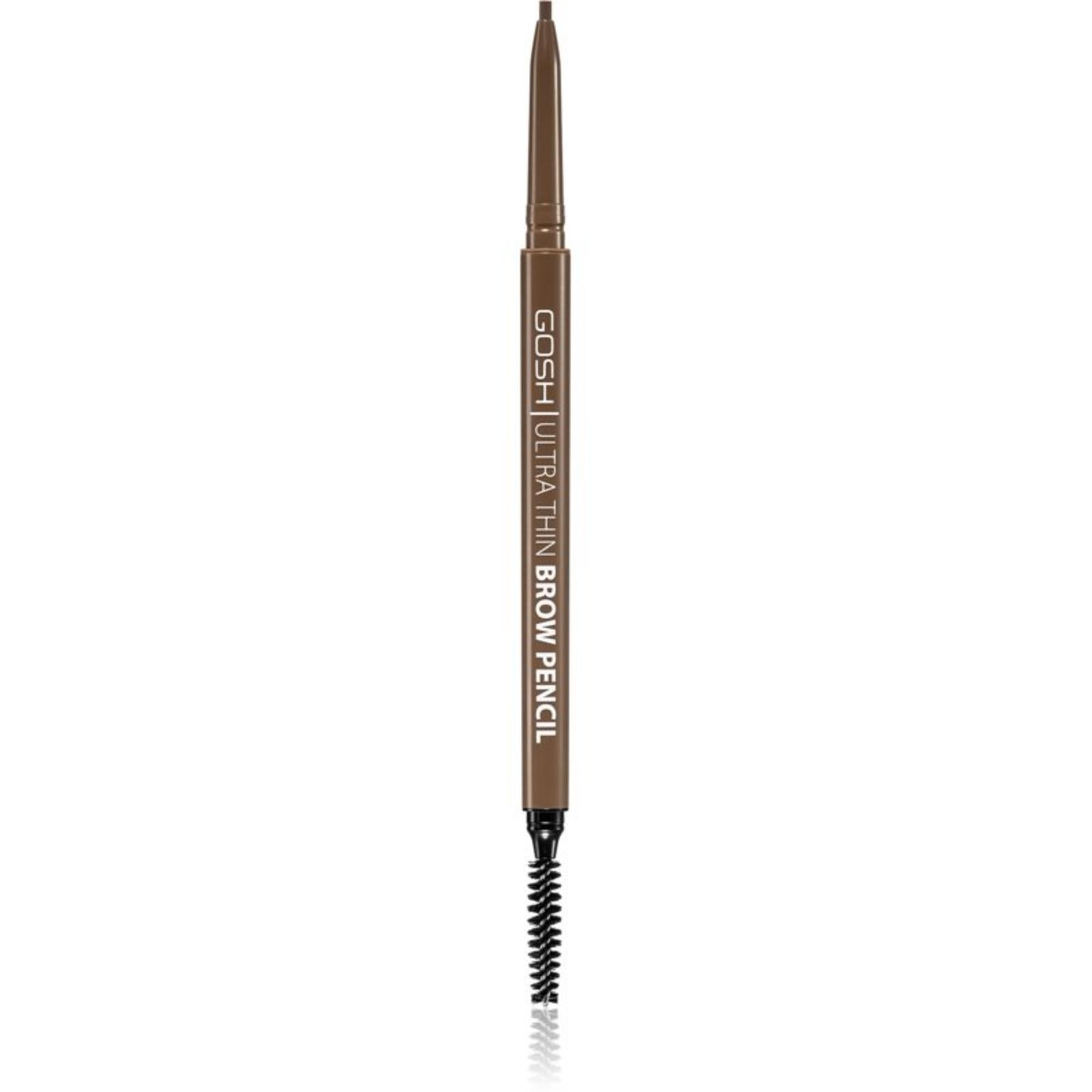 Gosh, Ultra Thin, Creion pentru sprâncene cu cremă și perie 2-în-1, 002, Gri maro, 0.09 g
