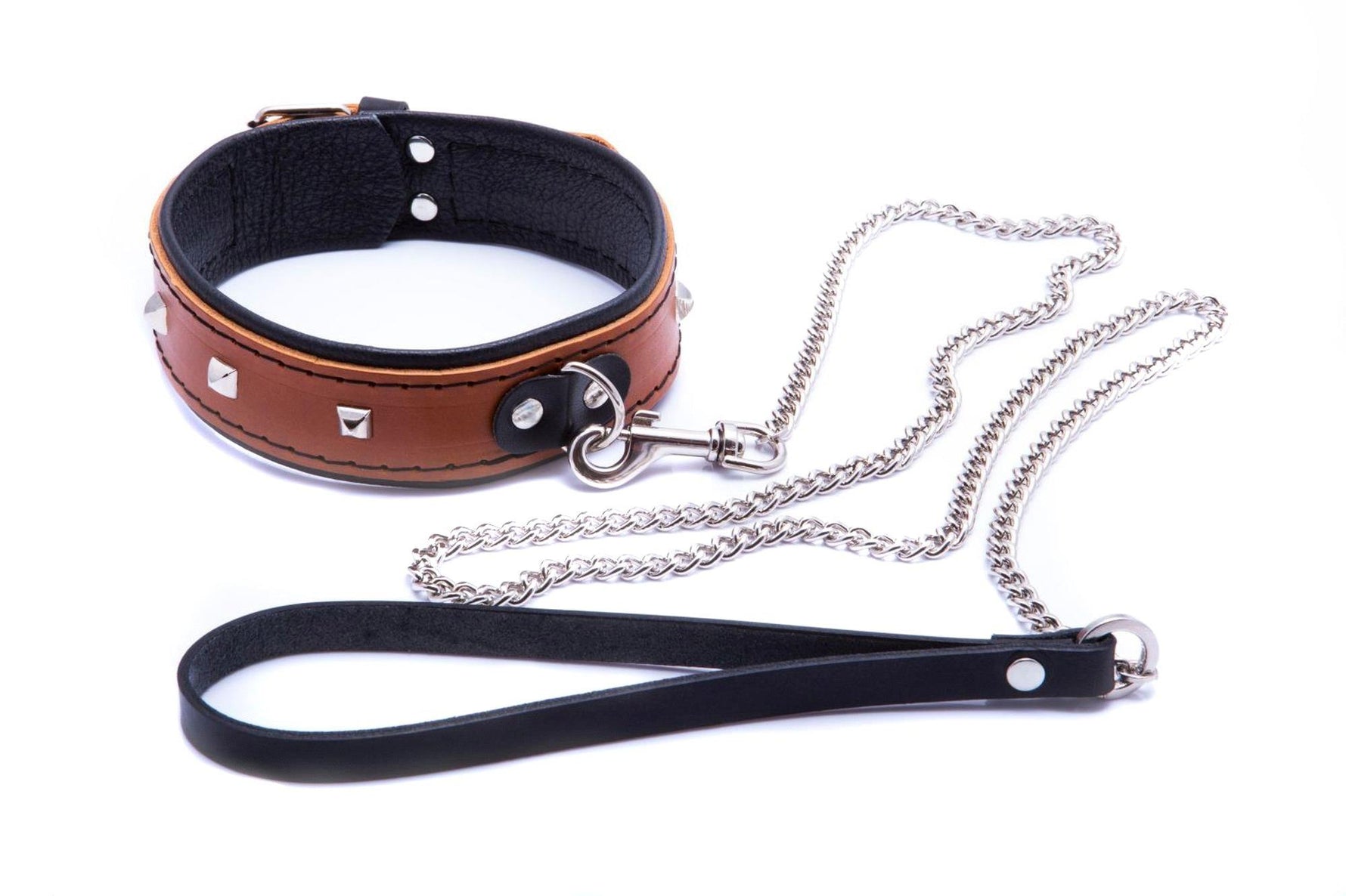 Zgardă din piele pentru femei cu lesă Whips Collection coniac