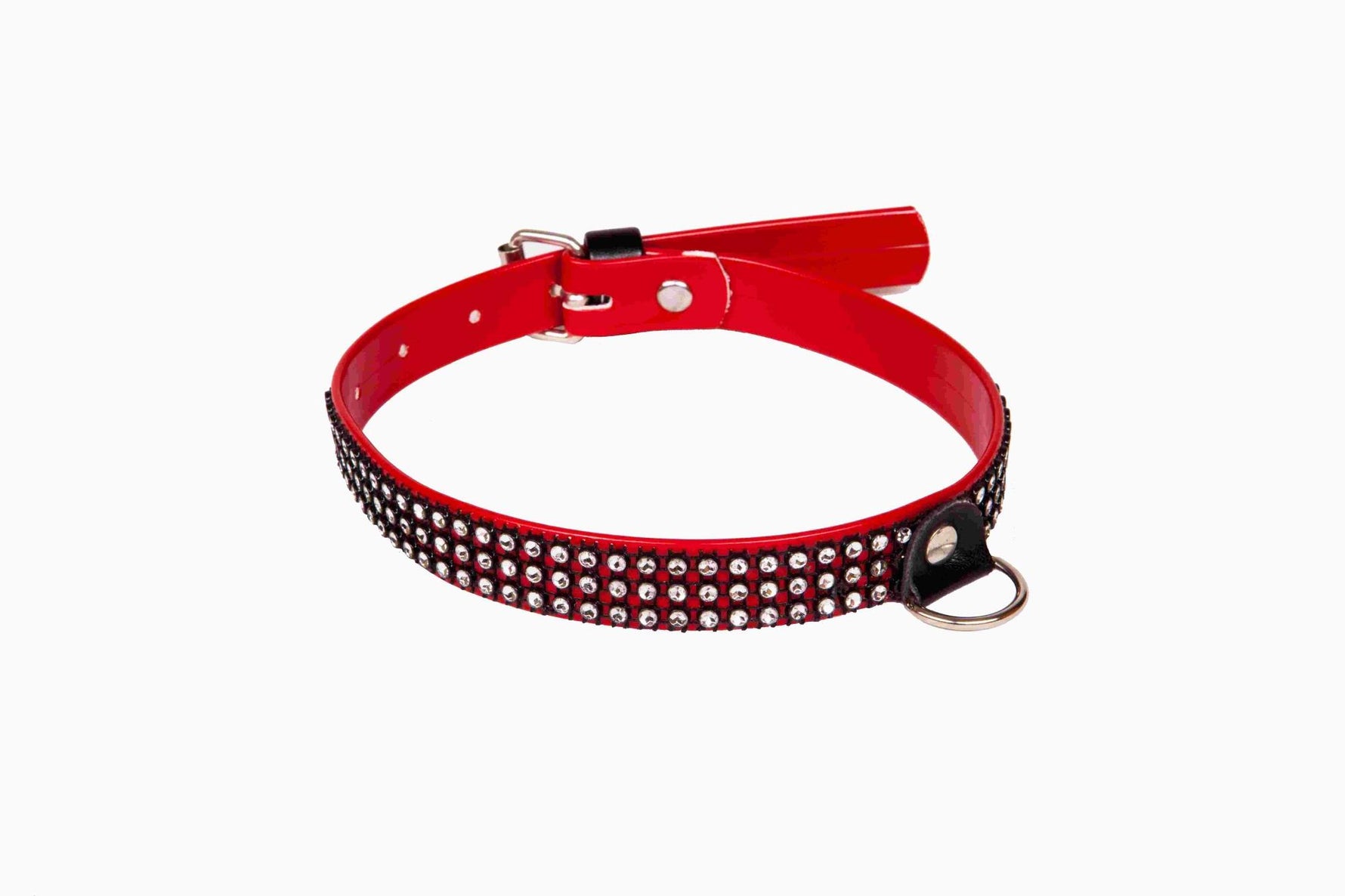 Guler lăcuit pentru femei cu cristale Whips roșu 2cm