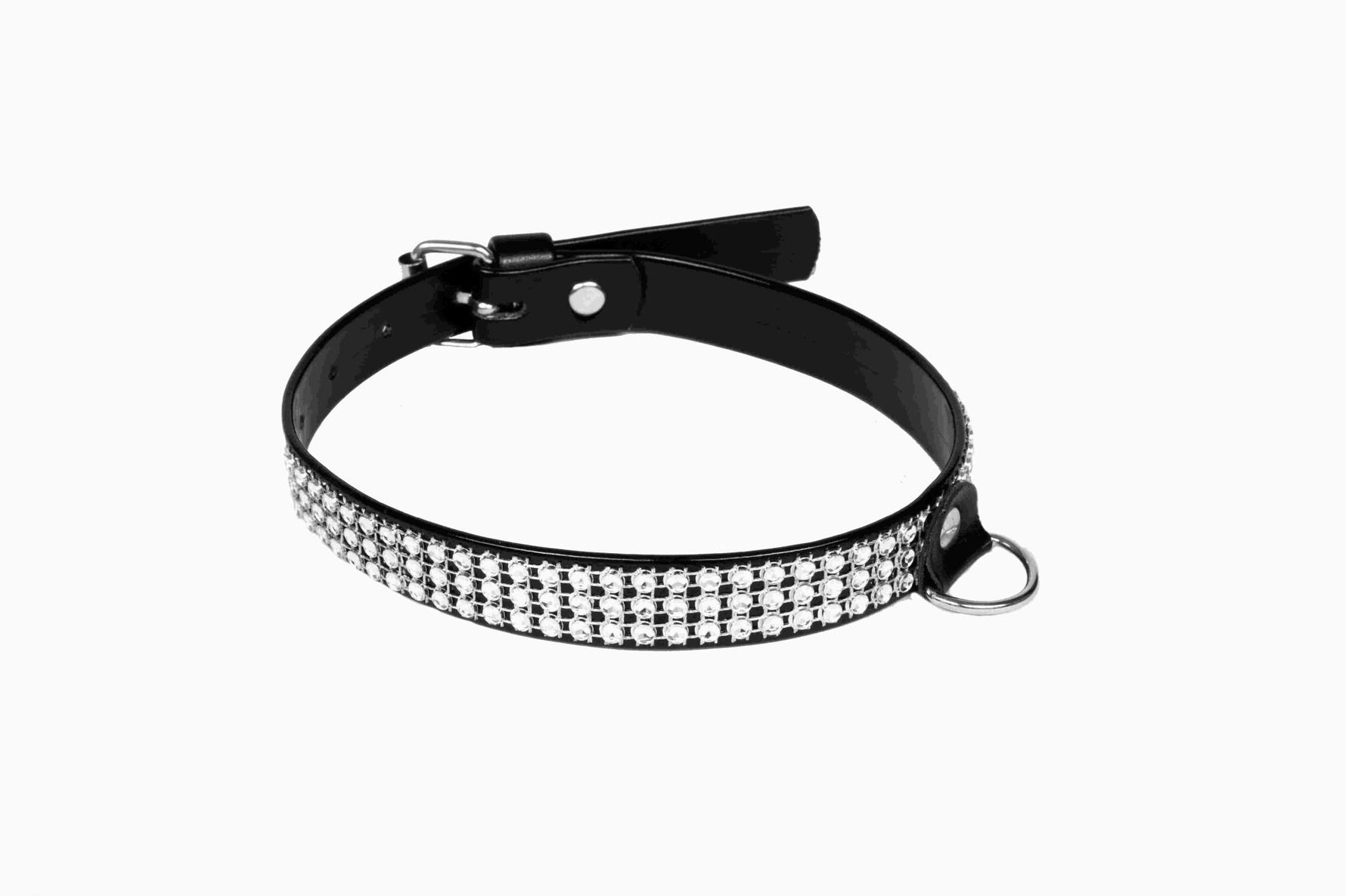 Guler Whips pentru femei, lăcuit cu cristale, negru, 2 cm
