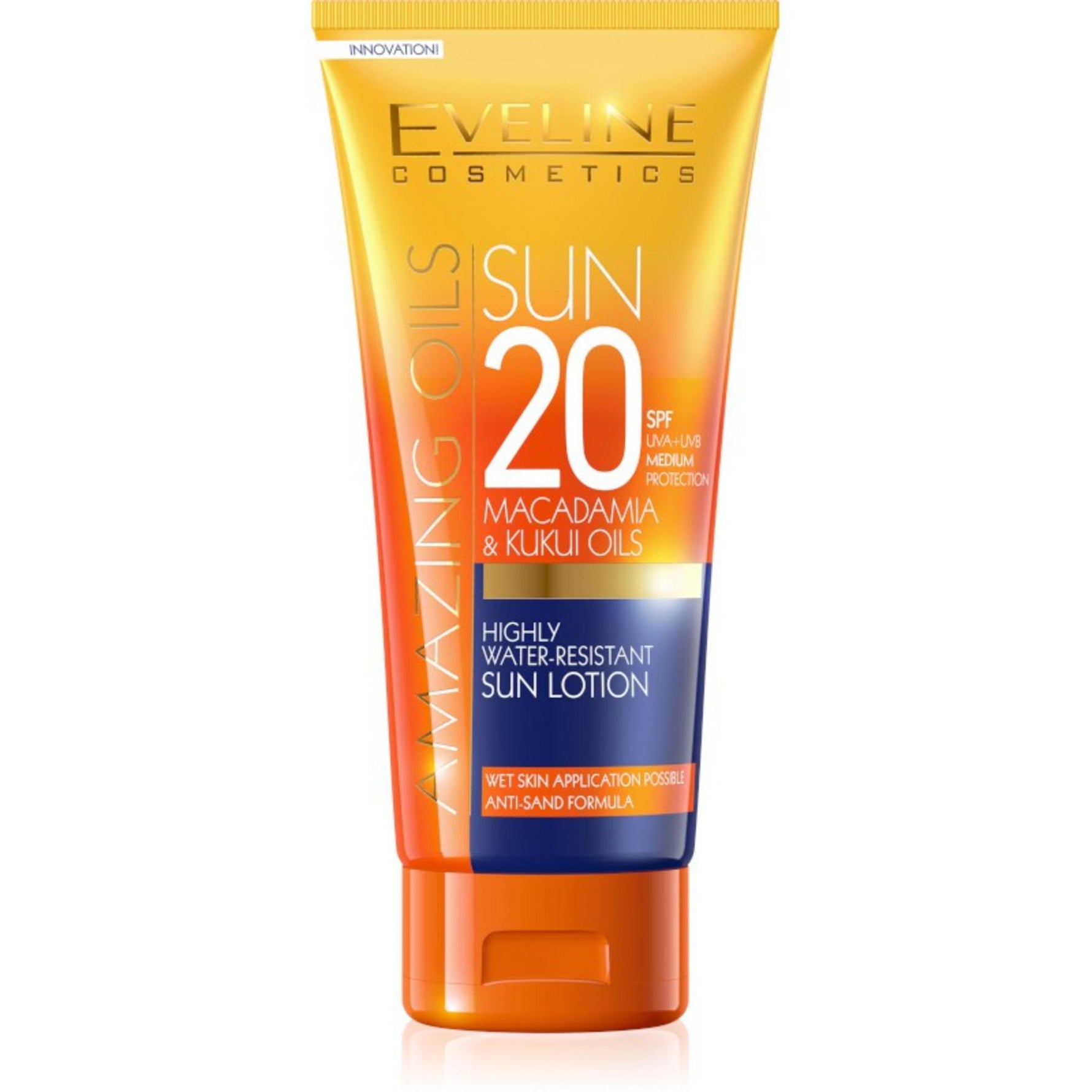 Eveline Cosmetics, Amazing Oils, Ulei de macadamia, Hrănitor, Loțiune de protecție solară, SPF20, 200 ml
