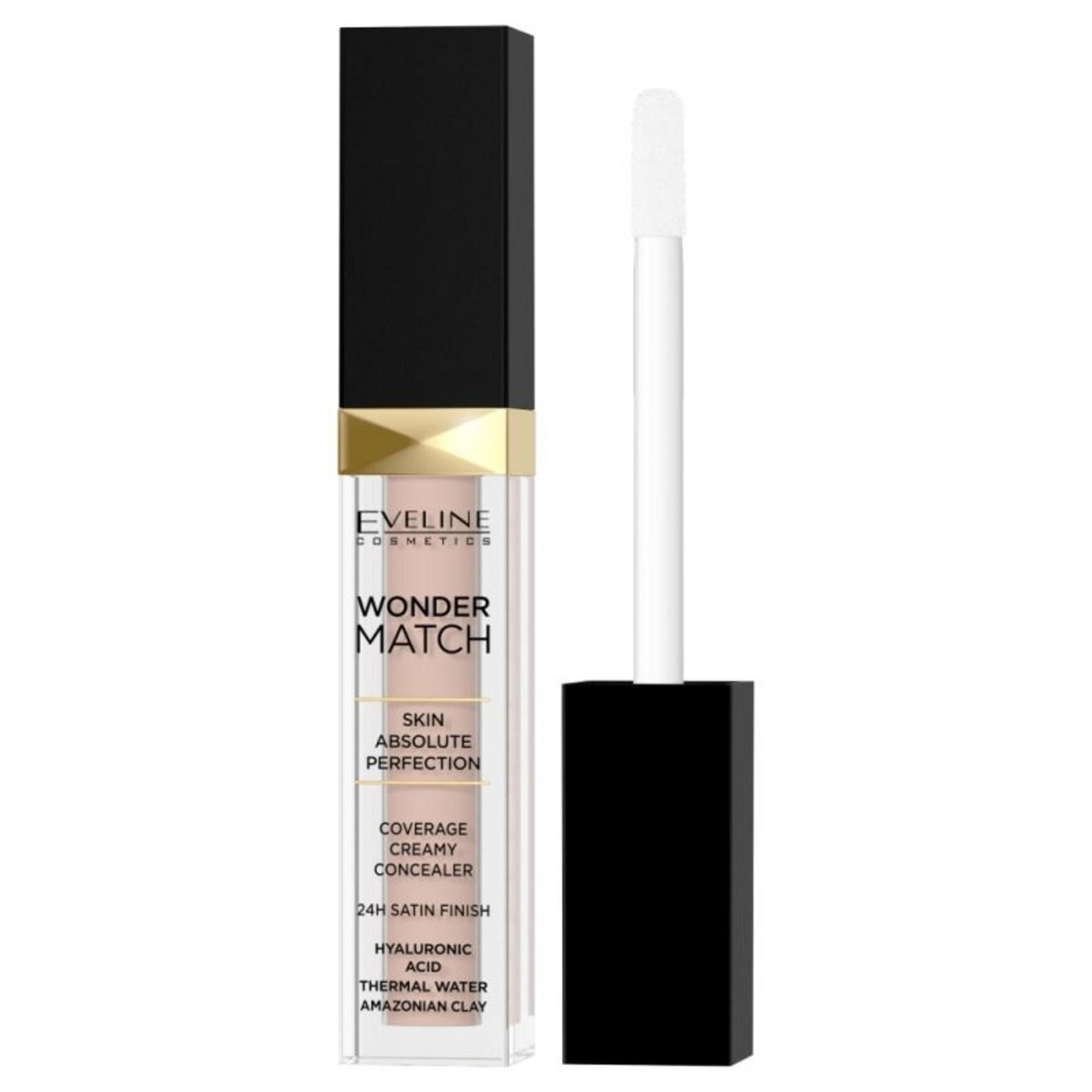 Eveline Cosmetics, Wonder Match, Acid hialuronic, Finisaj satinat, Corector cremă, 20, Piersică, 6.8 ml
