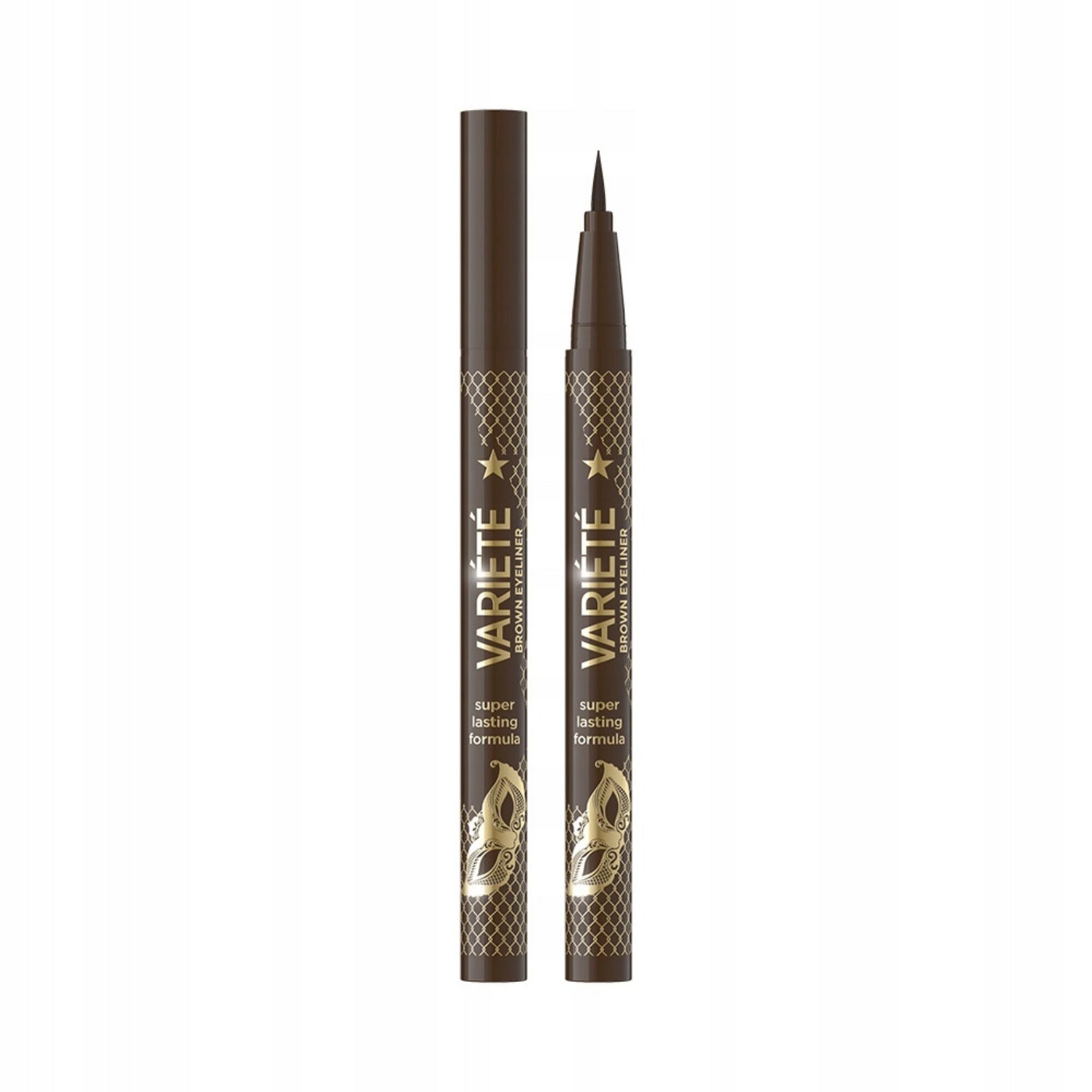 Eveline Cosmetics, Variete, Pensulă de eyeliner precisă, Tuș de ochi lichid, 02, Maro, 4 ml