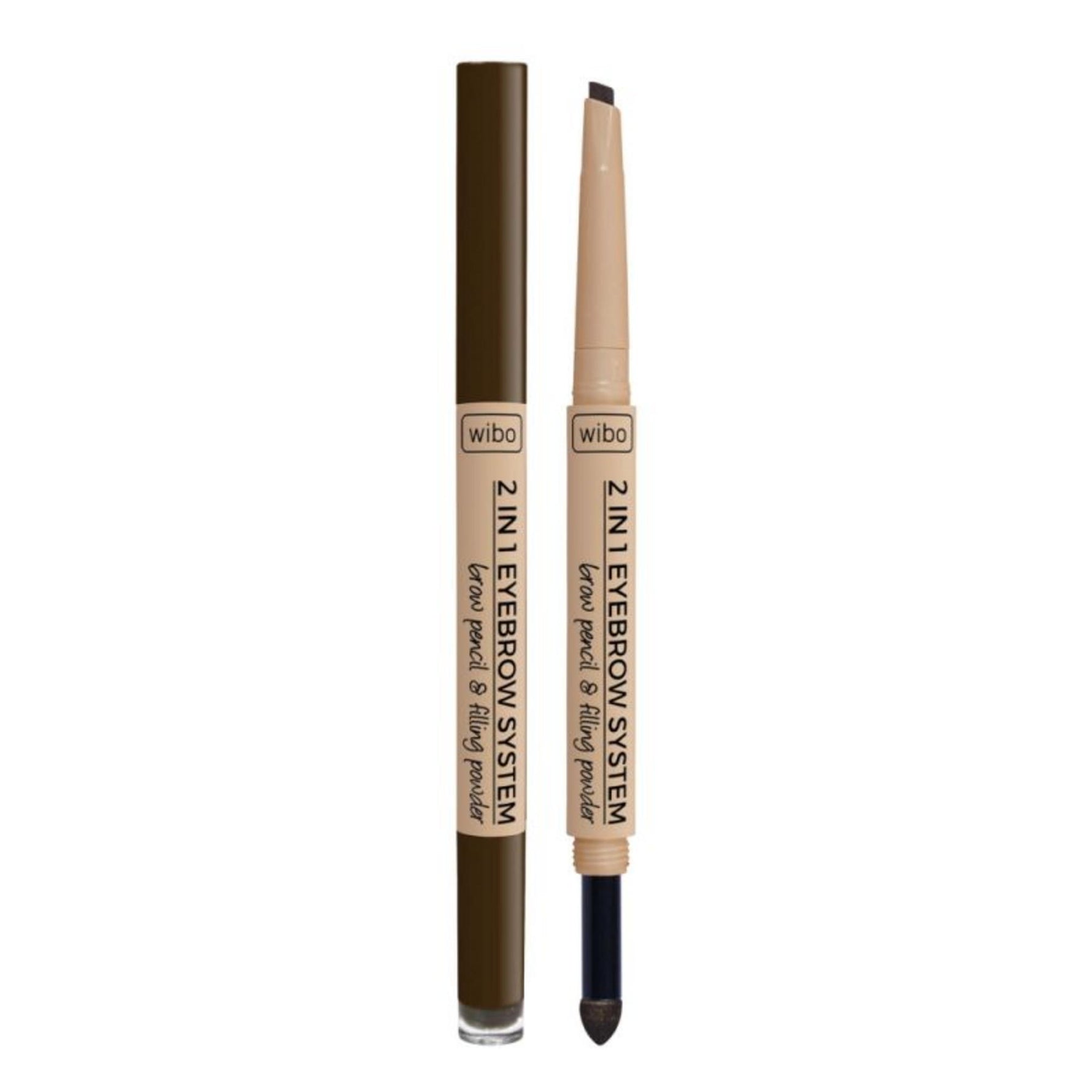 Wibo, 2 in 1 Eyebrow System, Cremă pentru sprâncene  Creion, Pudră & Perie 3-în-1, 3, Maro închis, 0.2 g