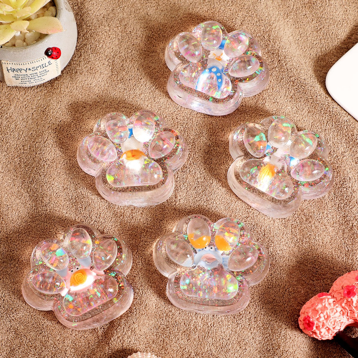 Jucarie Antistres Squishy, Flippy, cu Revenire Lenta, Squeeze Pinch Family, Model Cat Paw, 6.5 x 7 cm, din Tpr, 4-6