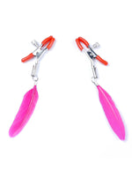 Cleme metalice reglabile pentru mameloane Fetish seria B, cu pene, 14 cm