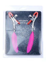 Cleme metalice reglabile pentru mameloane Fetish seria B, cu pene, 14 cm