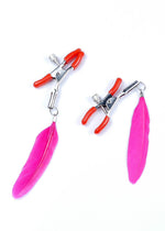 Cleme metalice reglabile pentru mameloane Fetish seria B, cu pene, 14 cm