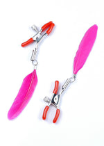 Cleme metalice reglabile pentru mameloane Fetish seria B, cu pene, 14 cm