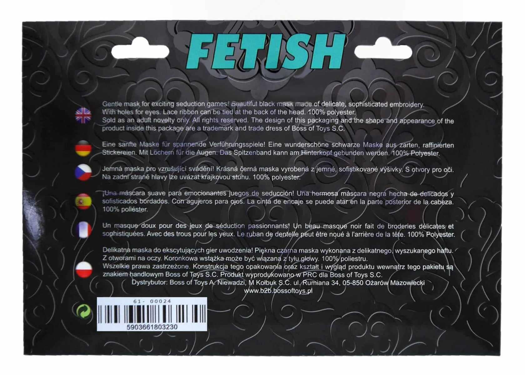 Mască de ochi Fetish seria B din satin negru