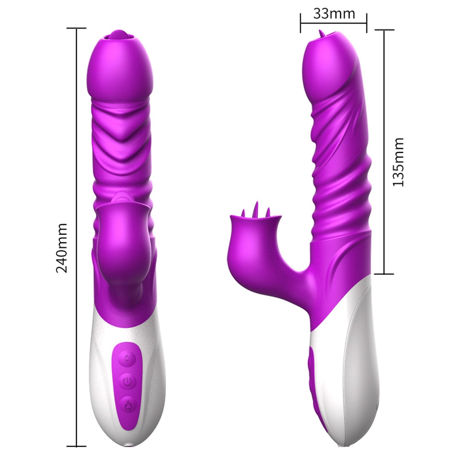Vibrator USB din silicon cu 10 funcții, împingere și încălzire