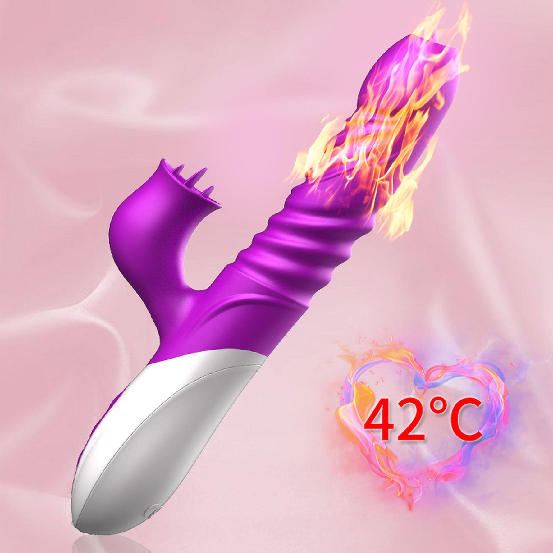 Vibrator USB din silicon cu 10 funcții, împingere și încălzire