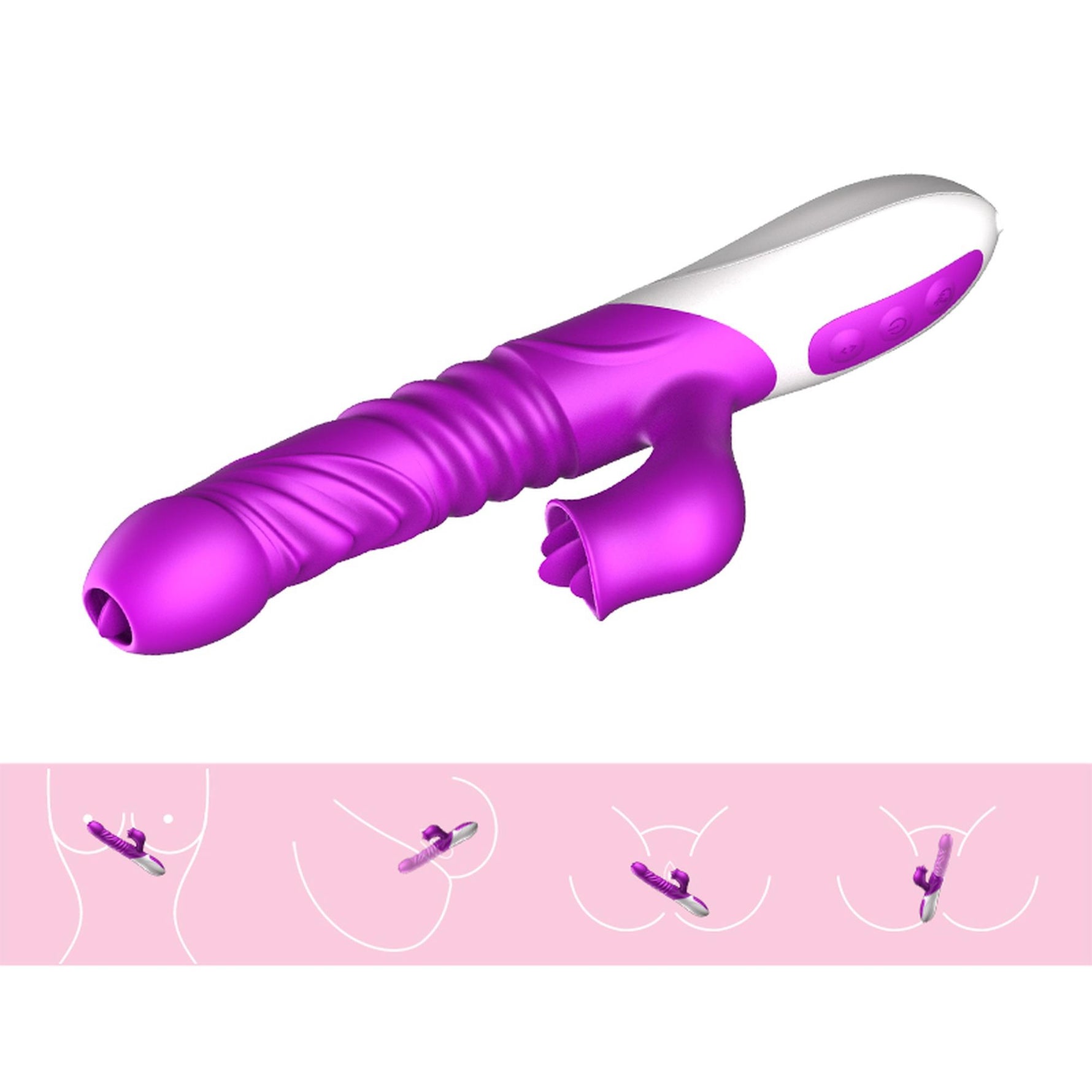 Vibrator USB din silicon cu 10 funcții, împingere și încălzire