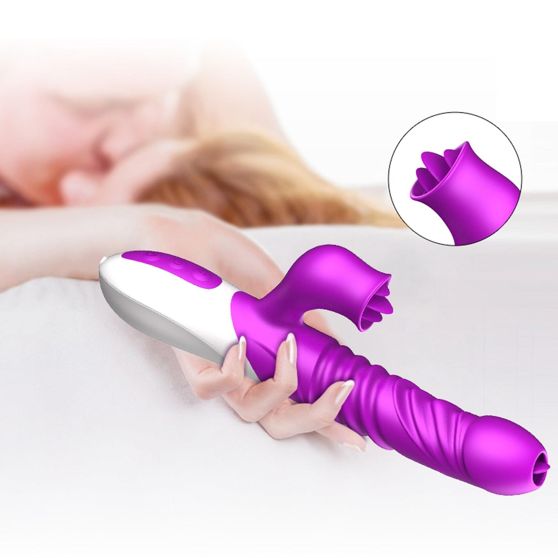 Vibrator USB din silicon cu 10 funcții, împingere și încălzire
