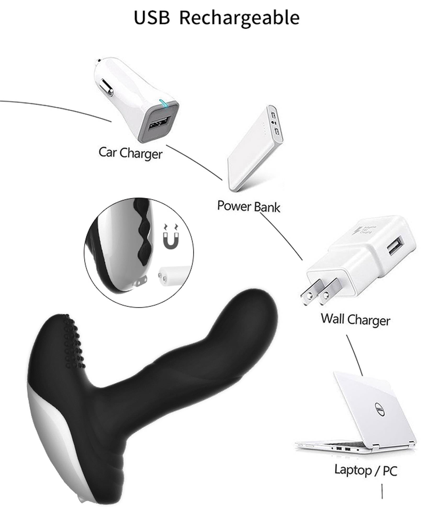 Masaj pentru prostată din silicon cu telecomandă, încălzire USB, 13,5 cm negru