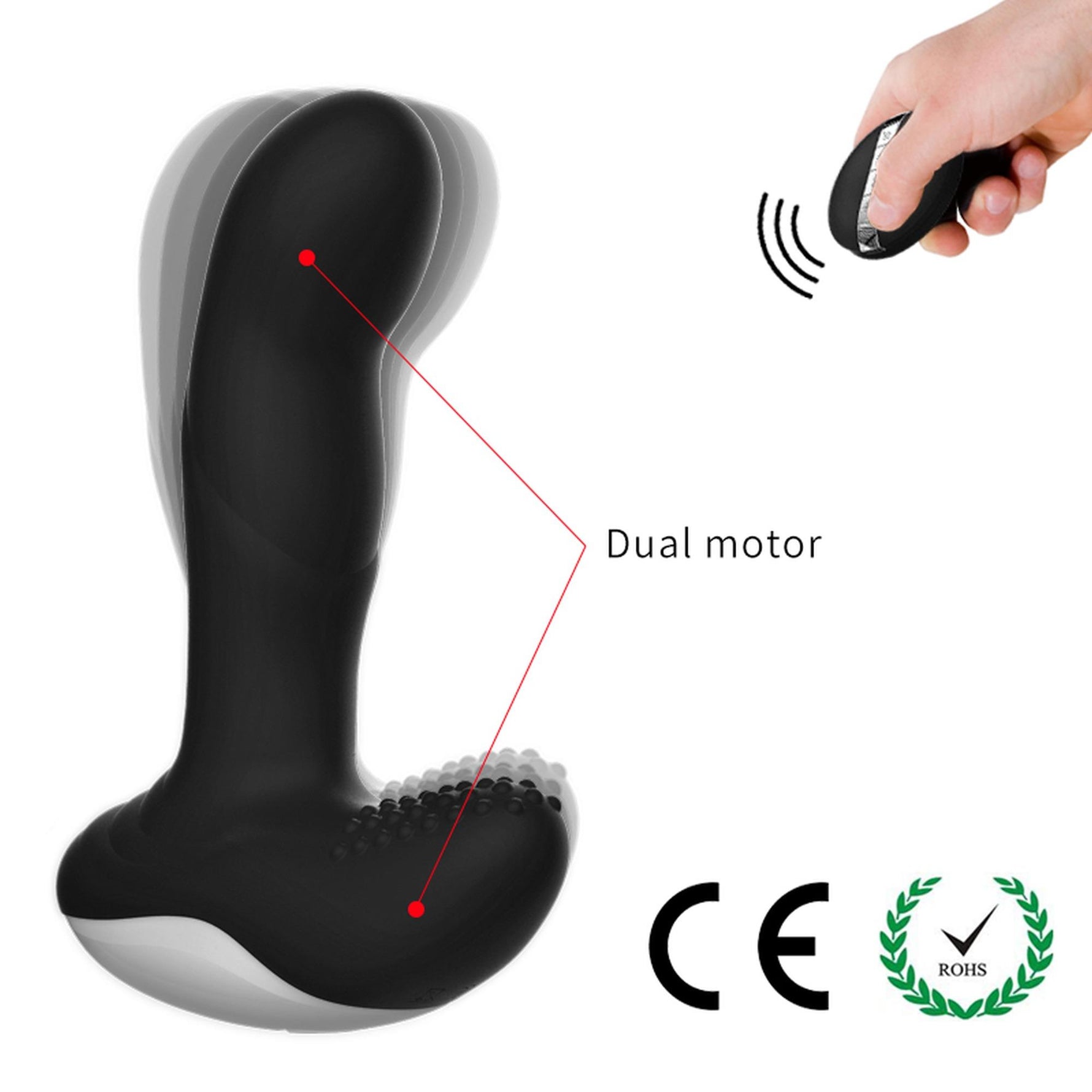 Masaj pentru prostată din silicon cu telecomandă, încălzire USB, 13,5 cm negru