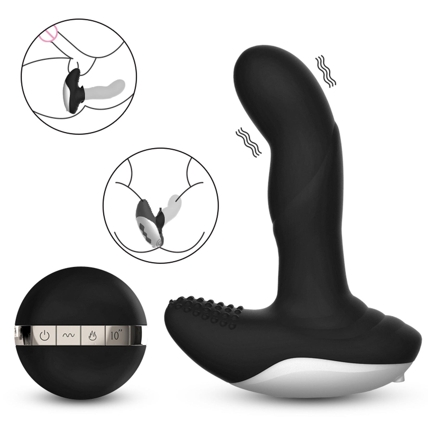 Masaj pentru prostată din silicon cu telecomandă, încălzire USB, 13,5 cm negru