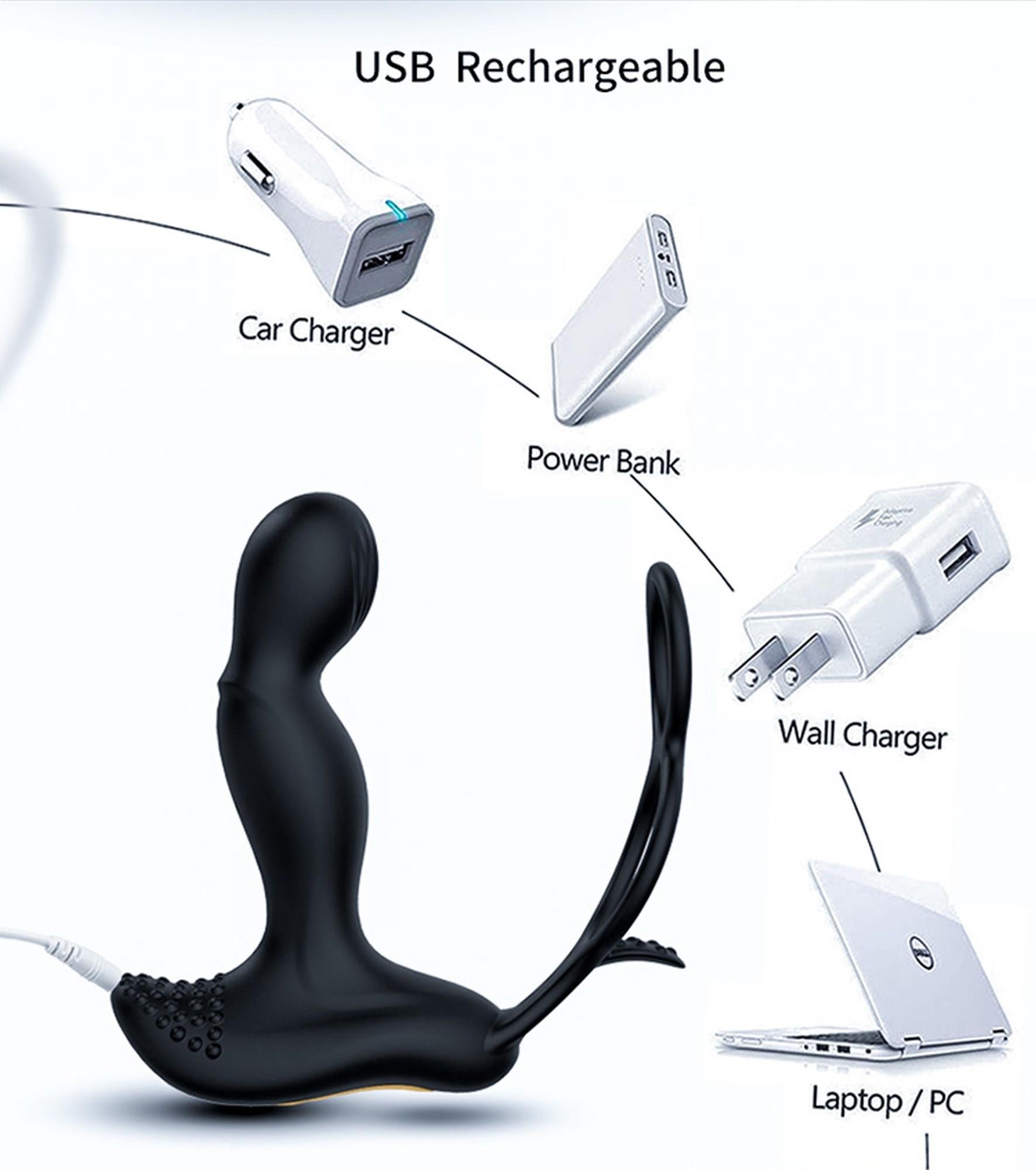 Masaj de prostată din silicon cu telecomandă și încălzire, 12,5 cm negru