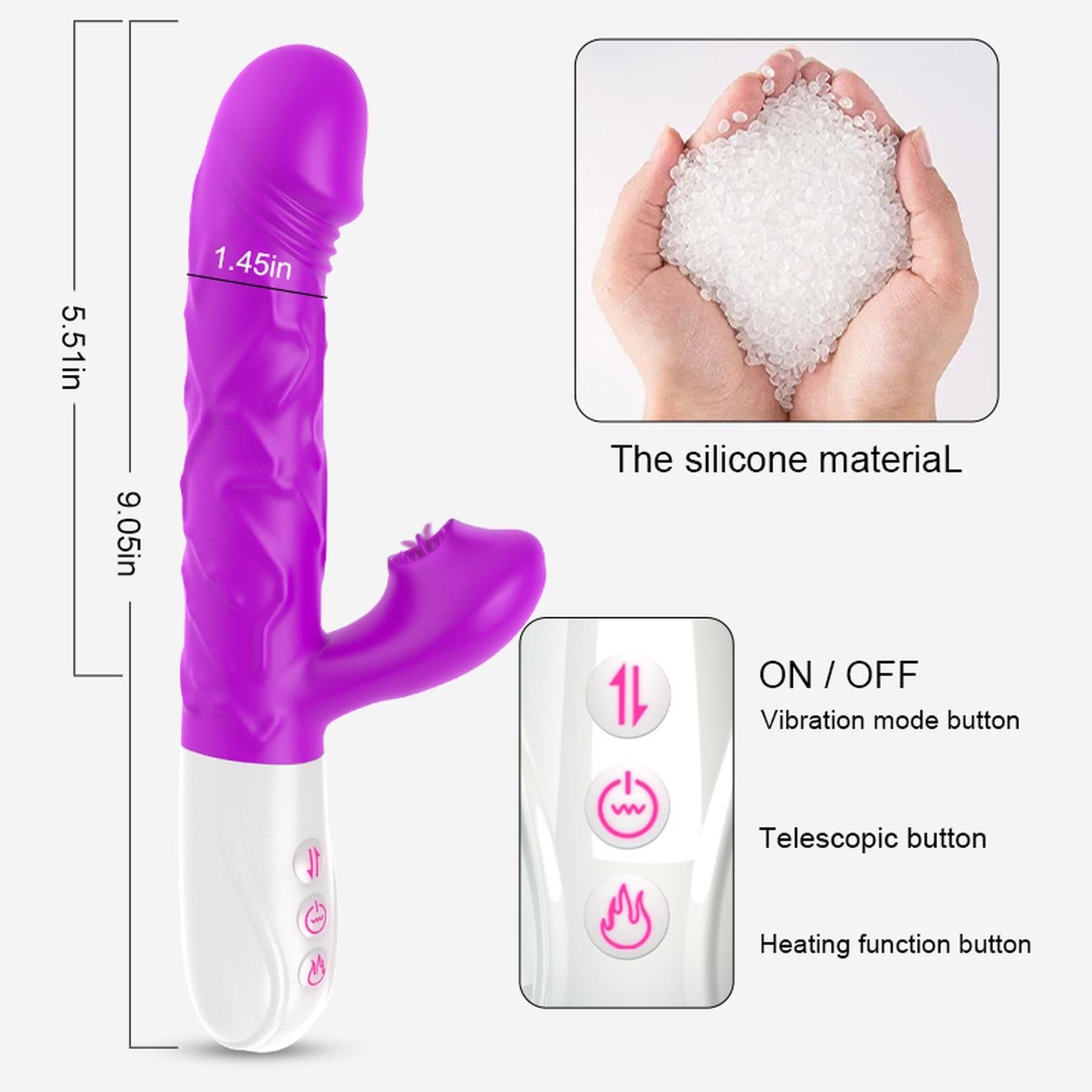 Vibrator pentru limbă Fox USB din silicon seria B, 23 cm