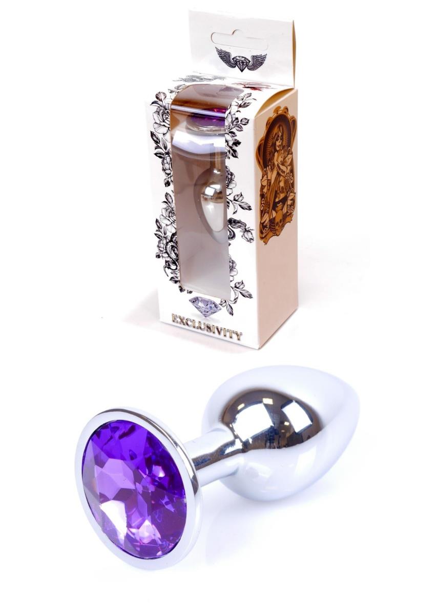 Dop anal din oțel inoxidabil HeavyFun cu diamant violet 7 cm