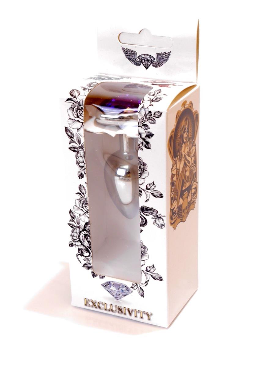 Bijuterii anale inimă argintie violet 7 cm HeavyFun
