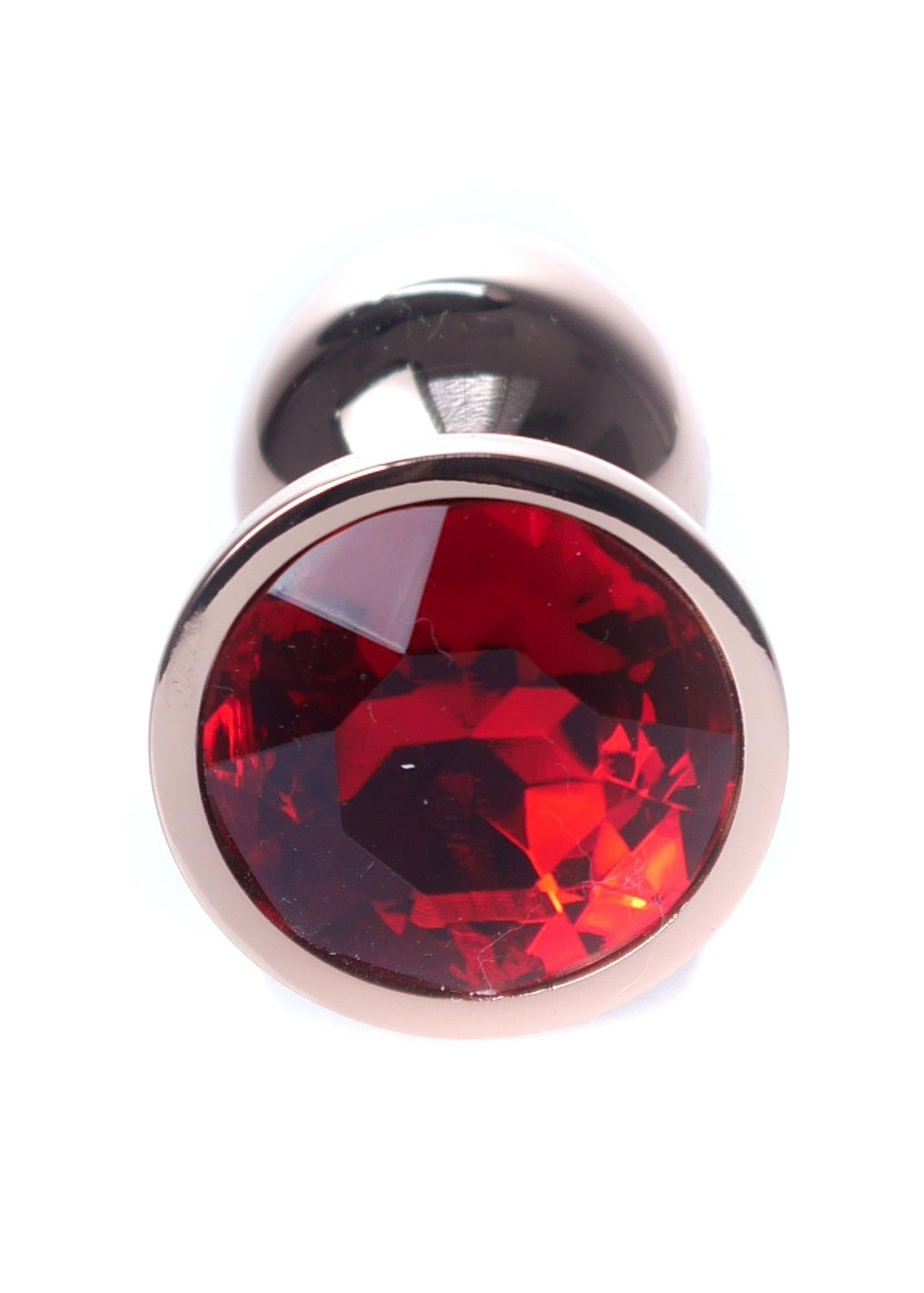 Plug anal din oțel cu diamant roșu auriu 7 cm HeavyFun