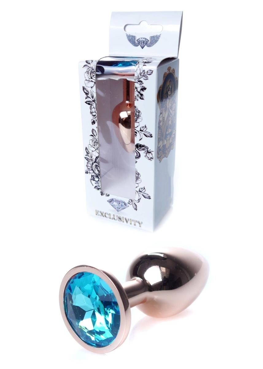 Dop anal din oțel inoxidabil HeavyFun cu diamant albastru deschis 7 cm