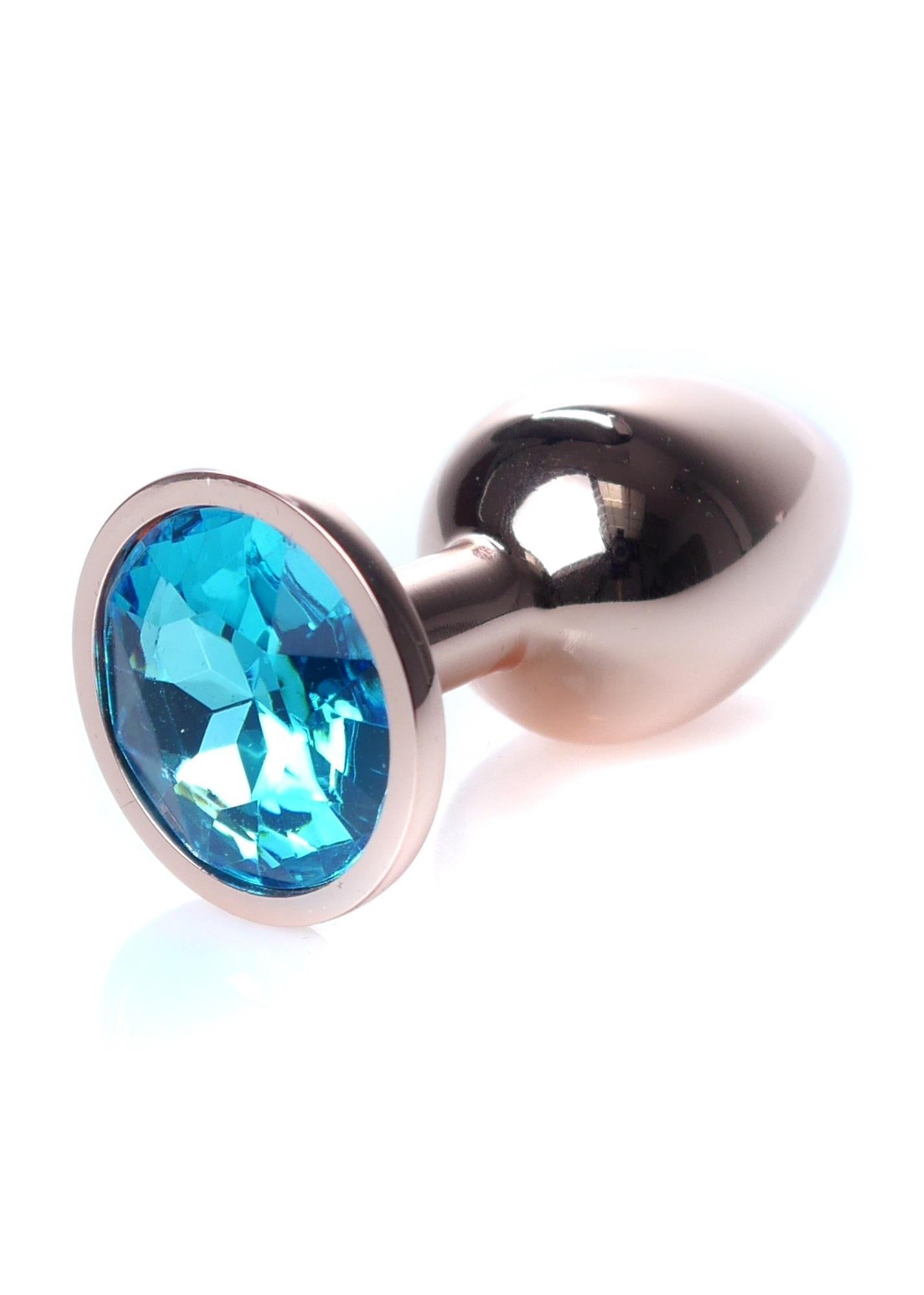 Dop anal din oțel inoxidabil HeavyFun cu diamant albastru deschis 7 cm