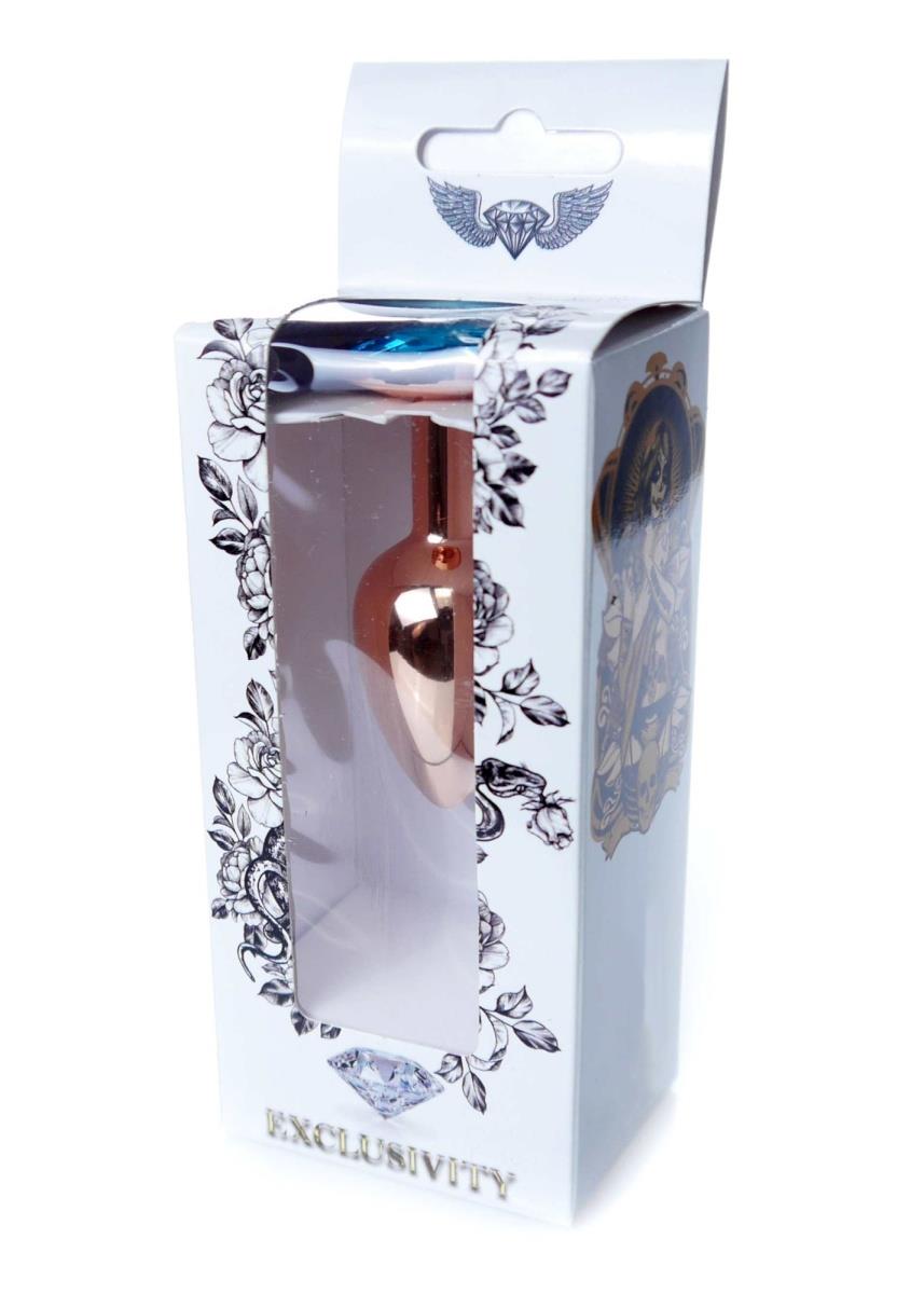 Dop anal din oțel inoxidabil HeavyFun cu diamant albastru deschis 7 cm