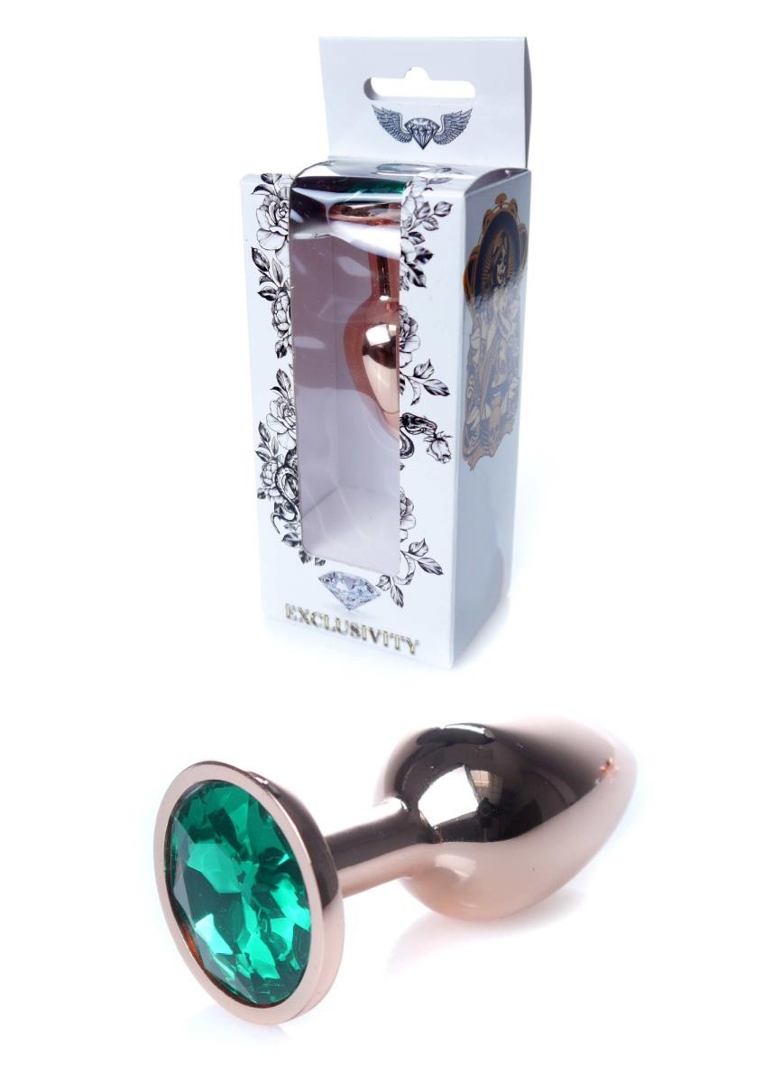 Dop anal HeavyFun din oțel inoxidabil verde cu diamant, 7 cm