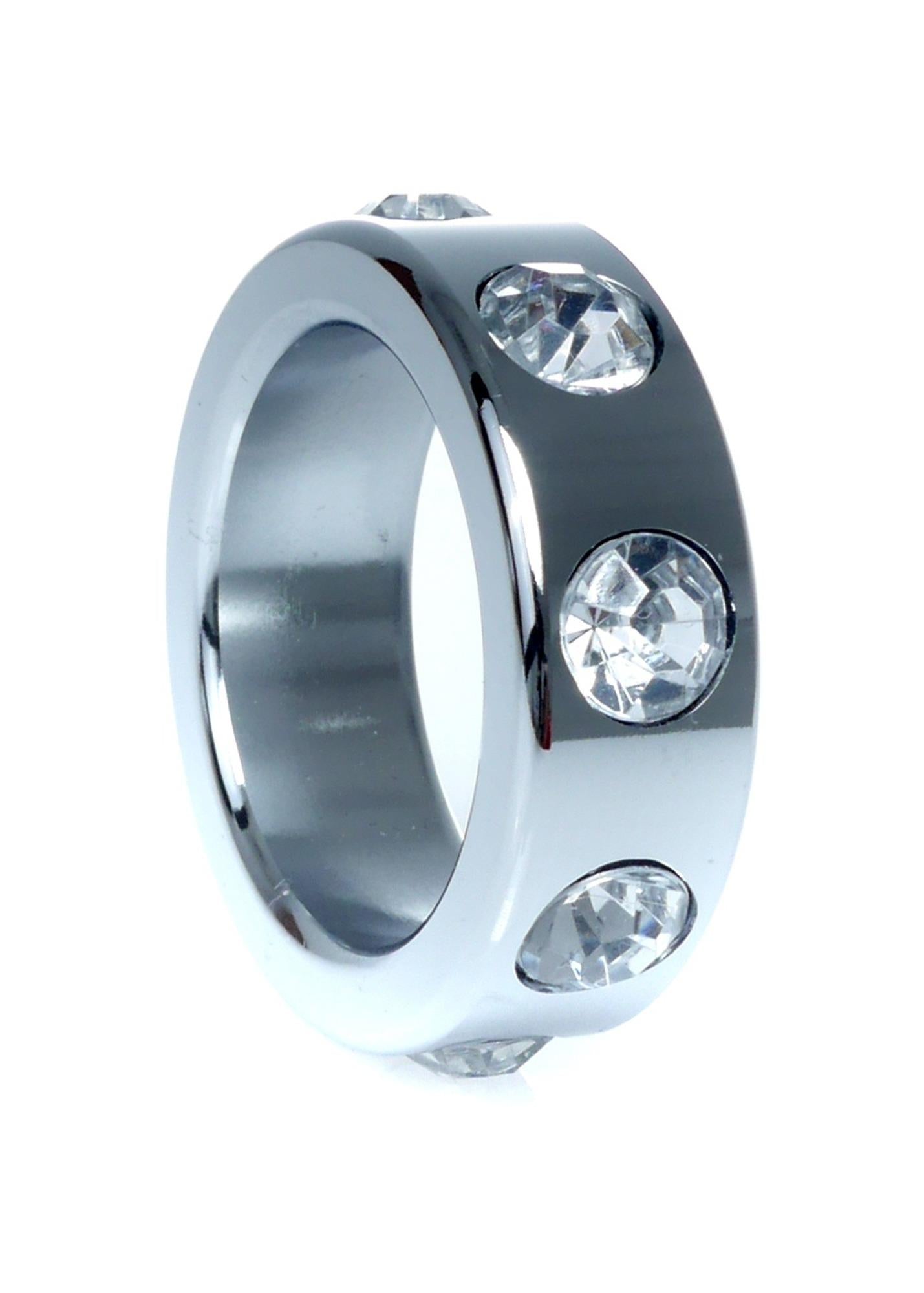 Inel pentru penis HeavyFun din oțel cu diamante cristaline 3,5 cm