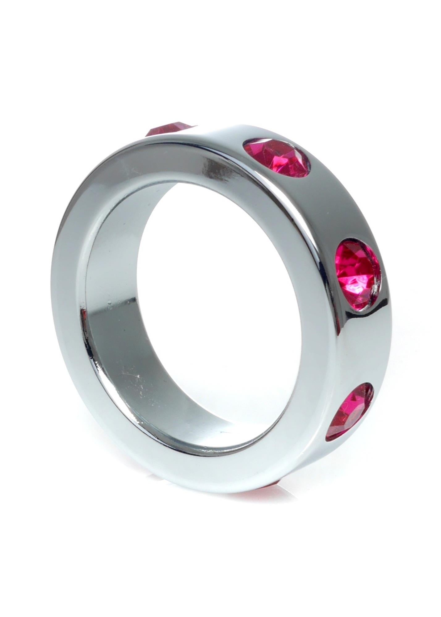 Inel pentru penis HeavyFun din oțel de 4 cm cu diamante roz