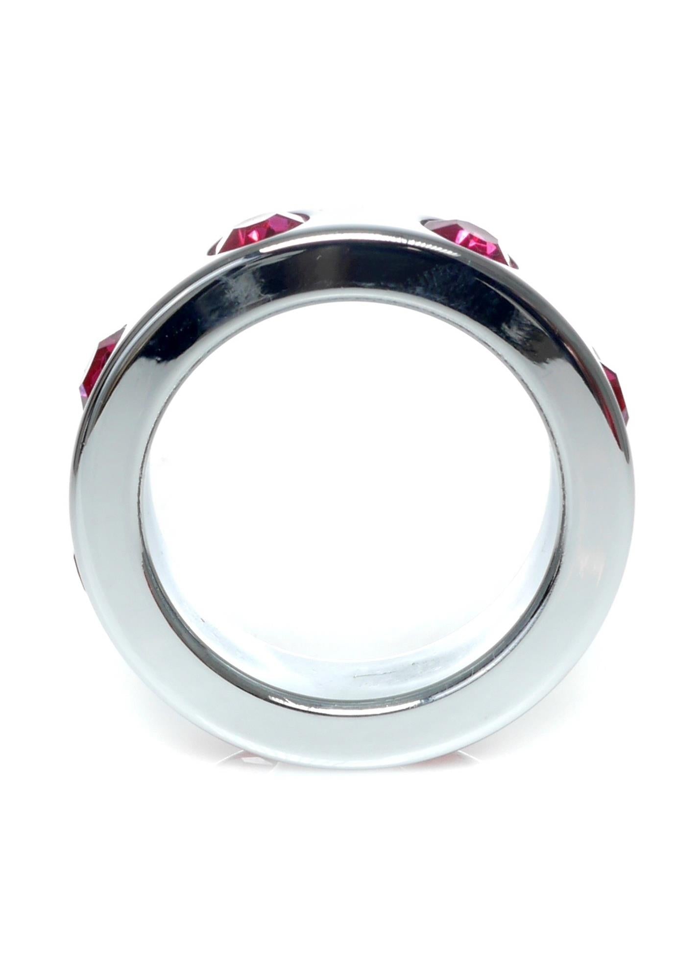 Inel pentru penis HeavyFun din oțel de 4 cm cu diamante roz