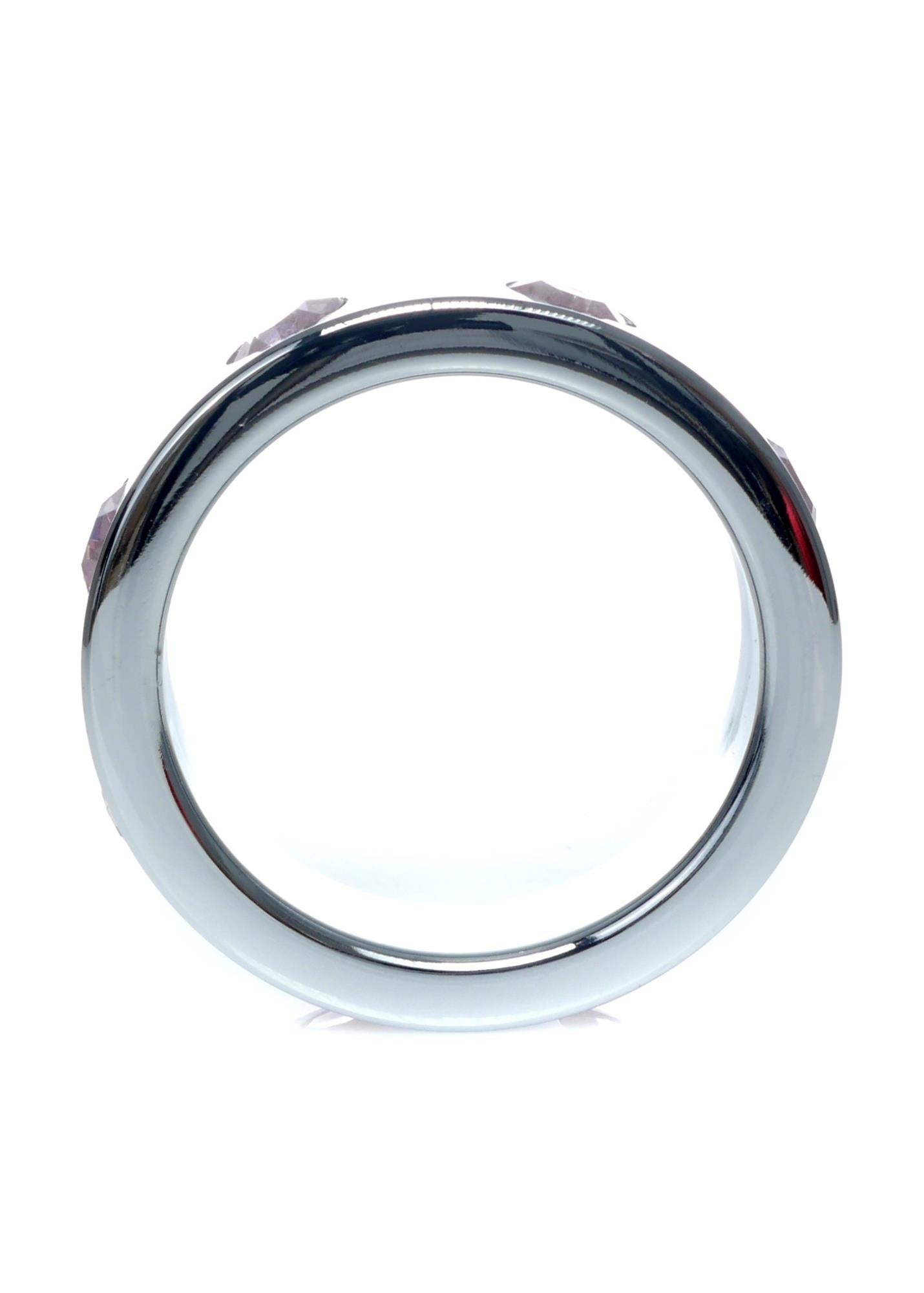 Inel mare pentru penis HeavyFun din metal cu diamante roz