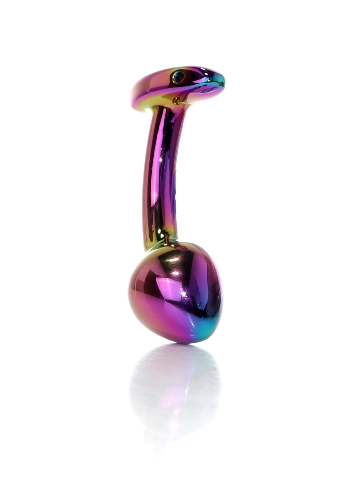 Dop anal din oțel HeavyFun multicolor curbat 9 cm