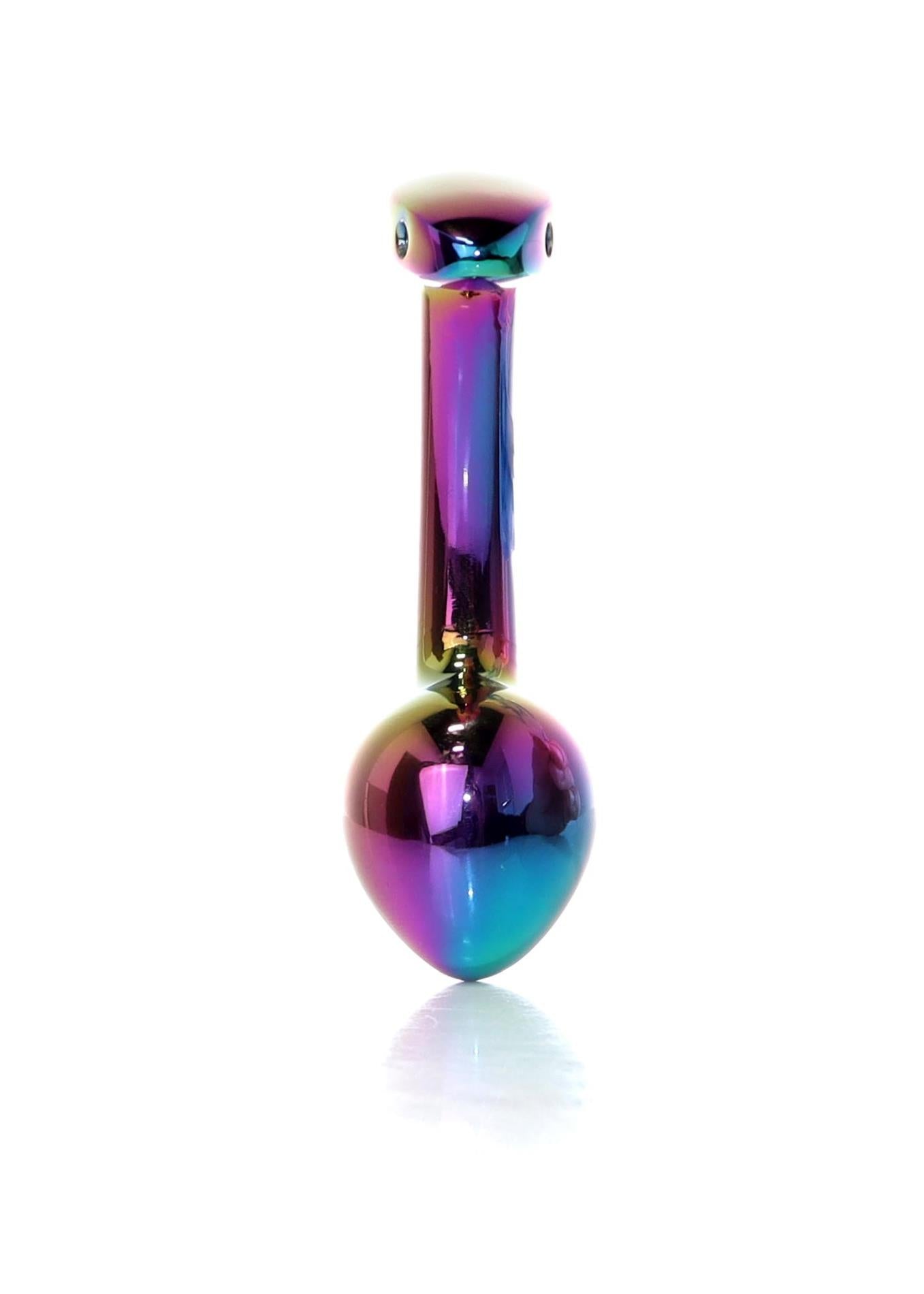 Dop anal din oțel HeavyFun multicolor curbat 9 cm