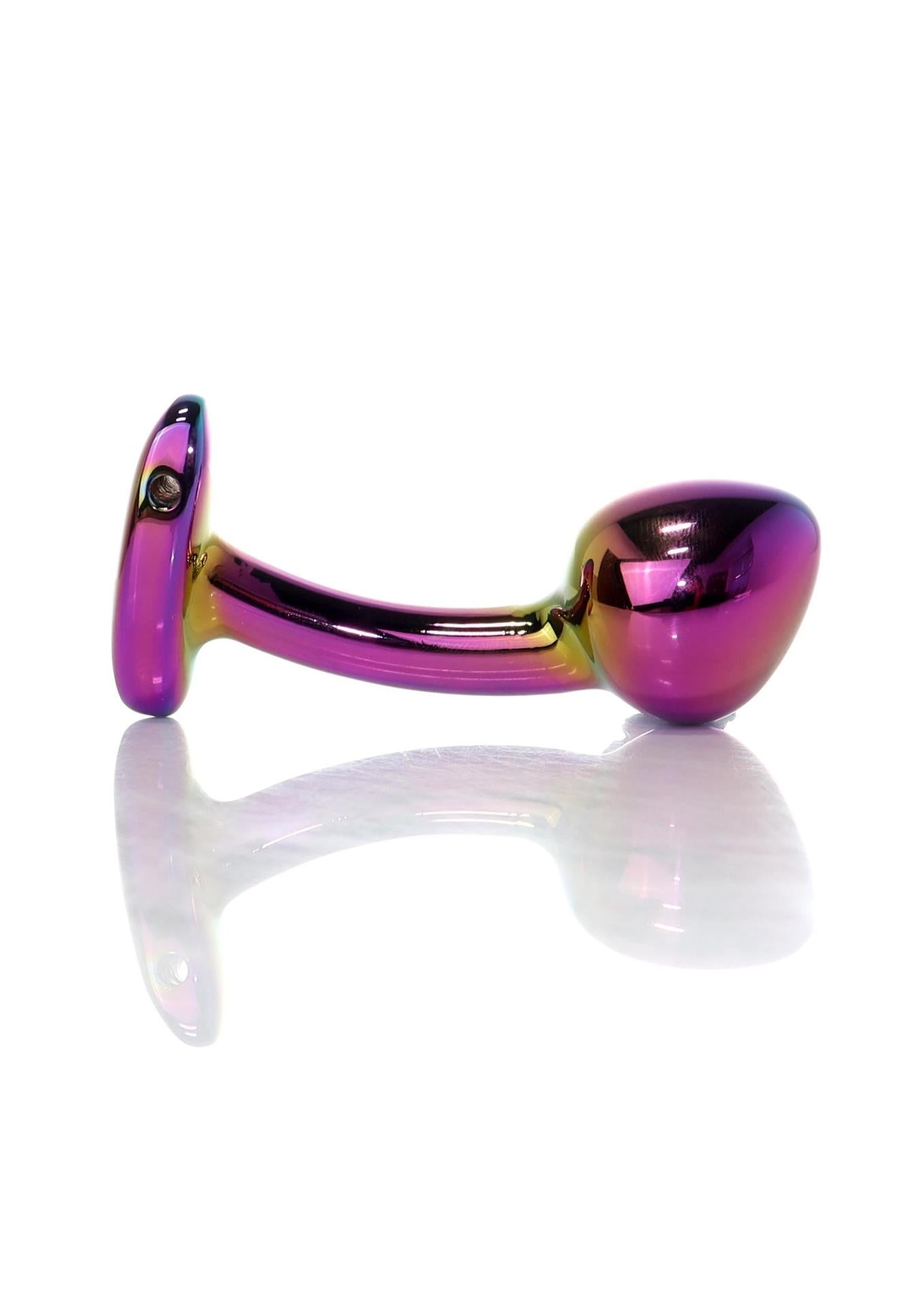 Dop anal din oțel HeavyFun multicolor curbat 9 cm