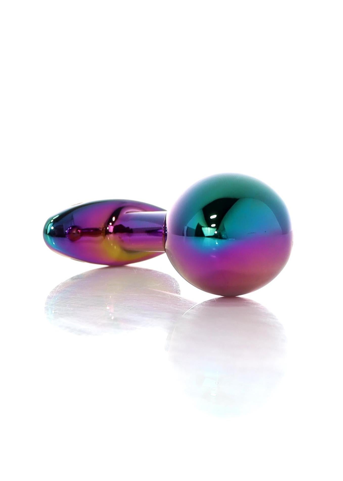 Dop anal din oțel HeavyFun multicolor curbat 9 cm