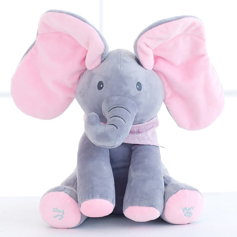 Jucarie Interactiva pentru Copii, Flippy, Elefantel Peek-a-boo, Muzica, Misca Urechile, Alimentare cu Baterii, 30 cm,