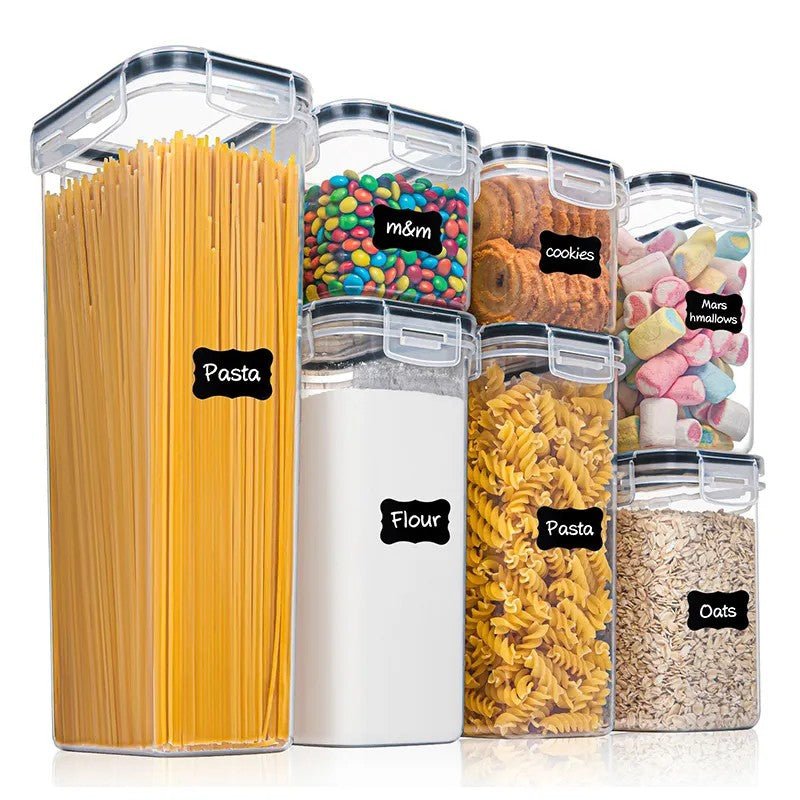 Cutii de depozitare alimente, Flippy, Set din 7 Cutii pentru Condimente, Cereale, Cutii pentru Bucatarie, din Plastic