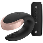 Vibrator Satisfyer Double Love pentru cupluri, silicon negru, USB, 9 cm